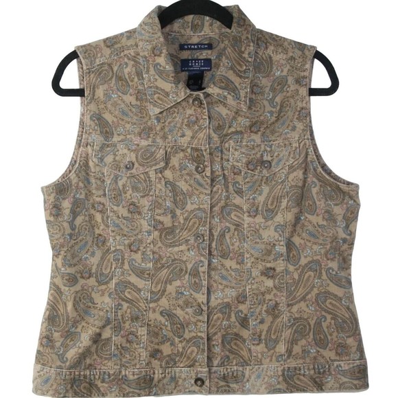 Crazy Horse a Liz Claiborne Company Stretch Corduroy‎ Paisley Vest Sz M Brown - Picture 1 of 9